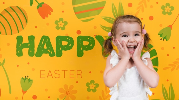 PSD mockup felice giorno di pasqua con la ragazza