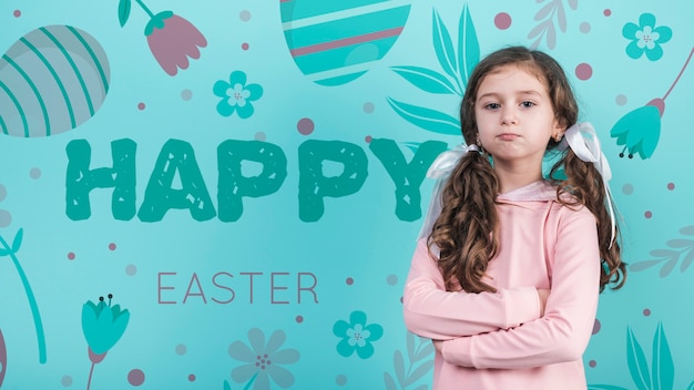 PSD happy easter day mockup with girl
