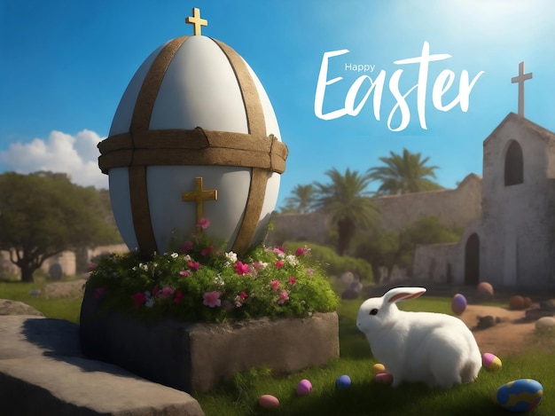 PSD happy easter day with easter eggs generative ai illustration