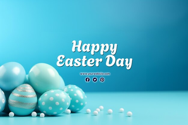 PSD happy easter day with eggs and cute bunny for social media banner and post template