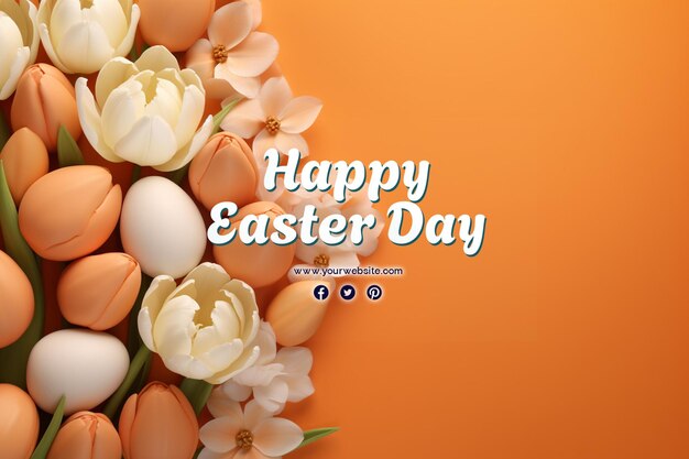 PSD happy easter day with eggs and cute bunny for social media banner and post template