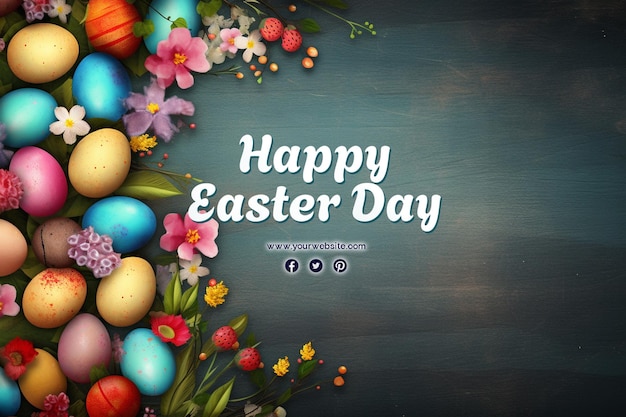 PSD happy easter day with eggs and cute bunny for social media banner and post template