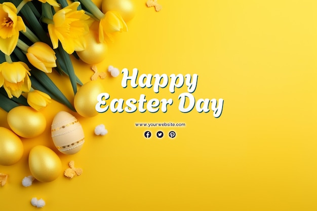 Happy easter day with eggs and cute bunny for social media banner and post template