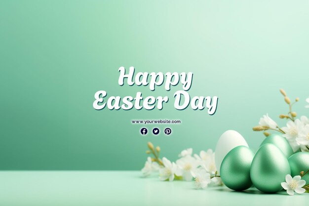 PSD happy easter day with eggs and cute bunny for social media banner and post template