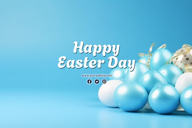 Happy easter day with eggs and cute bunny for social media banner and post template