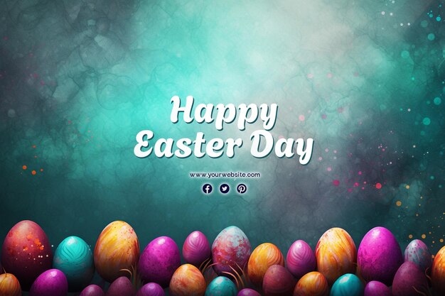 PSD happy easter day with eggs and cute bunny for social media banner and post template