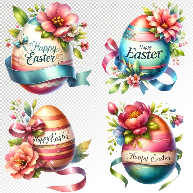 PSD happy easter easter egg clipart png with flowers