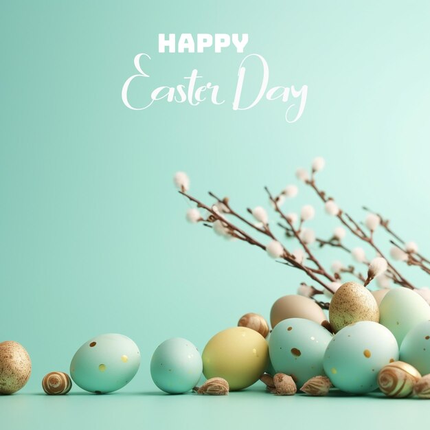 Happy easter lettering background with 3d realistic