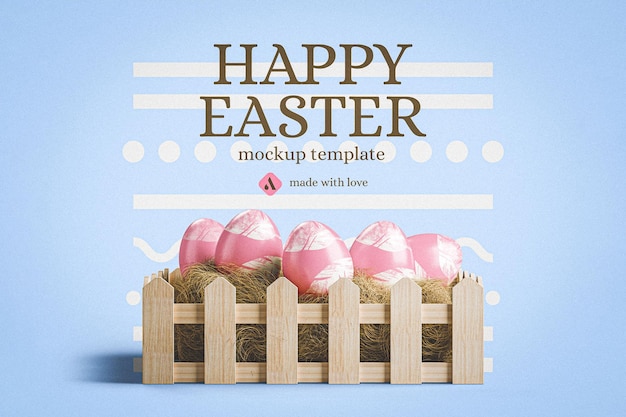 PSD happy easter mockup with wooden egg holder