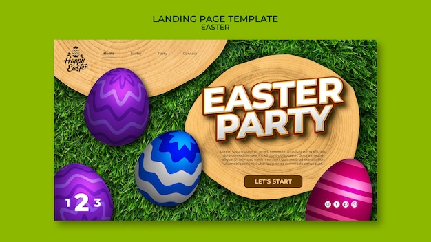 PSD 계란이 있는 행복한 부활절 파티 방문 페이지