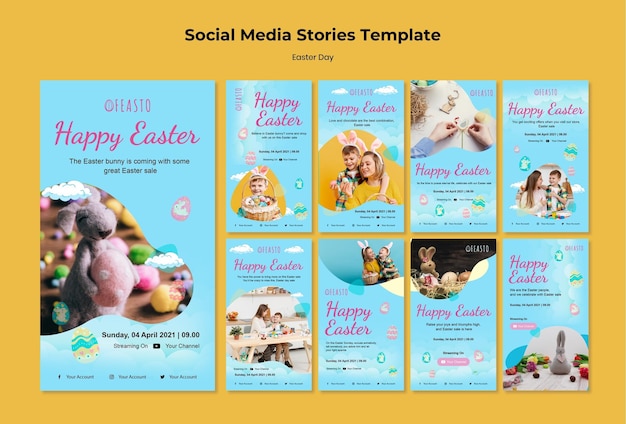 PSD happy easter social media stories set