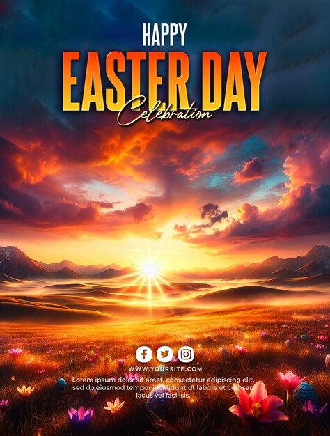 PSD happy easter vertical poster template with for easter celebration