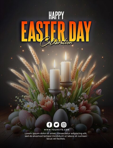 PSD happy easter vertical poster template with for easter celebration