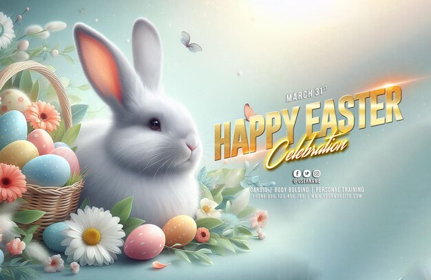 PSD happy easter vertical poster template with for easter celebration