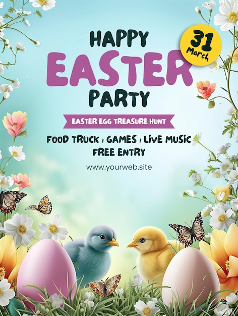 PSD happy easter vertical poster template with for easter celebration