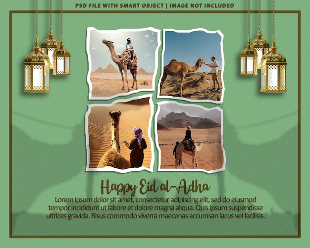 PSD happy eid aladha photo frame set mockup premium psd