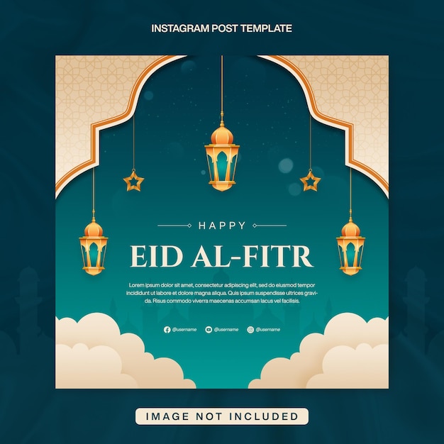 Happy Eid AlFitr Banner Template for Instagram Post with Islamic Background