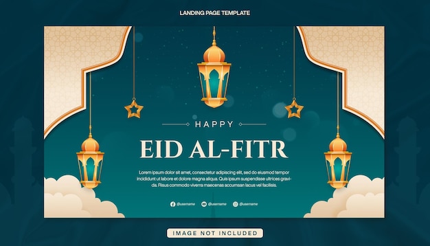 이슬람 배경을 가진 랜딩 페이지의 행복한 Eid AlFitr 배너 템플릿