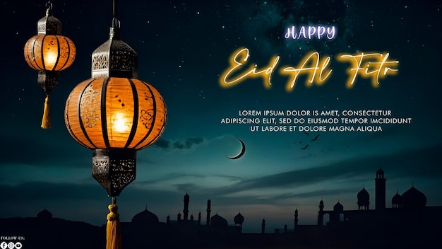 Happy eid alfitr poster with a background type