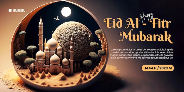 Плакат Happy Eid AlFitr на фоне мечети