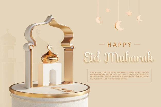 Felice eid mubarak design con modello di rendering 3d