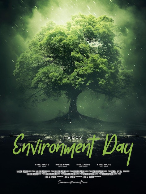 PSD happy environment day poster template with big green tree