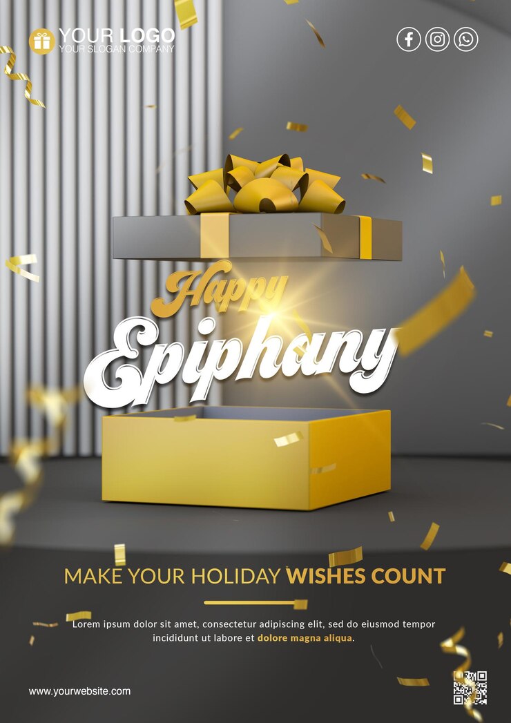 Happy epiphany day flyer template with gift box