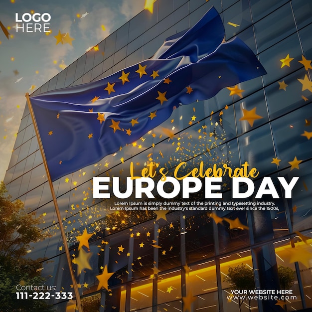 Happy Europe Day Celebration 9th May Social Media Post and Banner Design Template