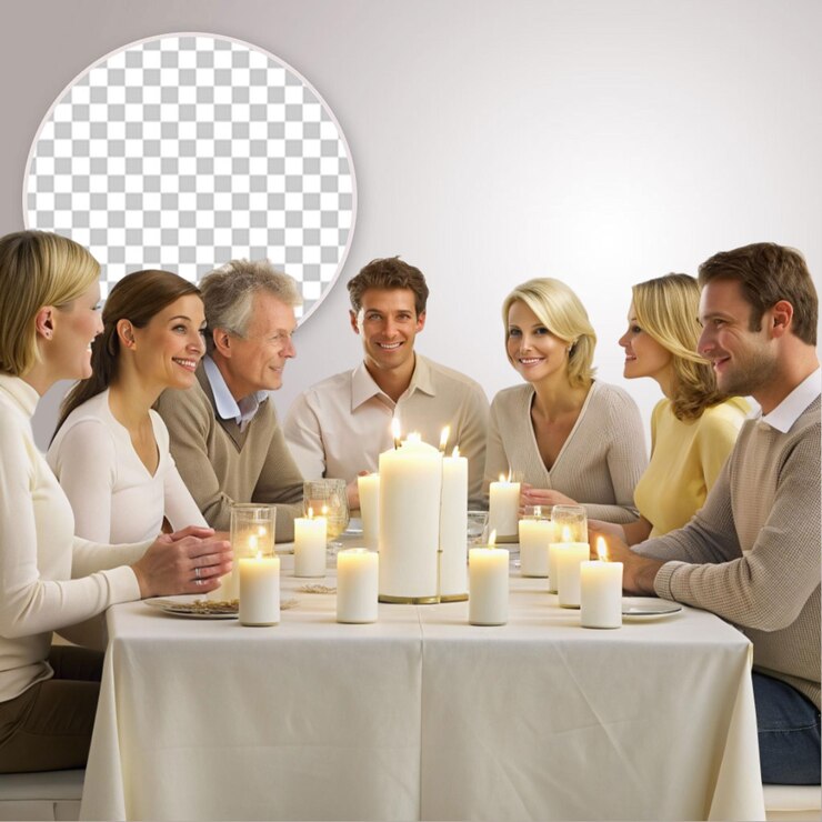 PSD happy family celebrating passover on transparent background