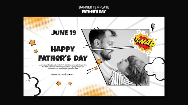 PSD happy father's day horizontal comic banner