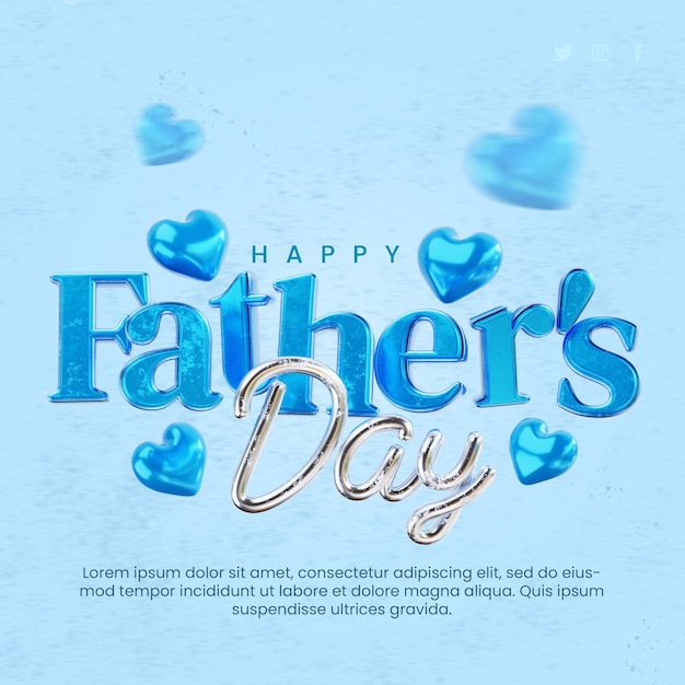 PSD happy father's day post template with 3d illustration