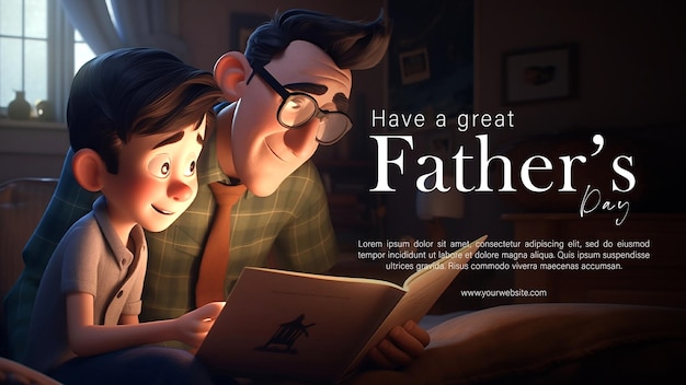 PSD happy father's day poster concept with father and son character