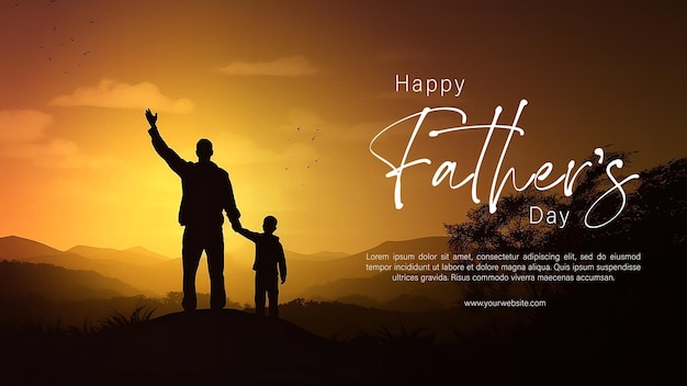 Happy father's day poster concept with father and son character