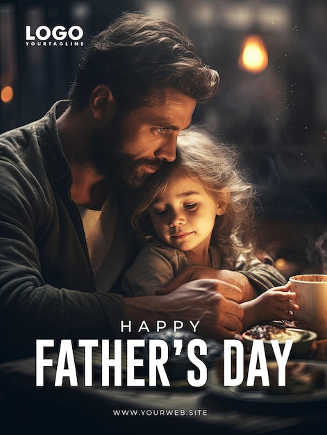PSD 幸せな父の日のソーシャル メディアの投稿父と息子の背景を持つポスター デザイン