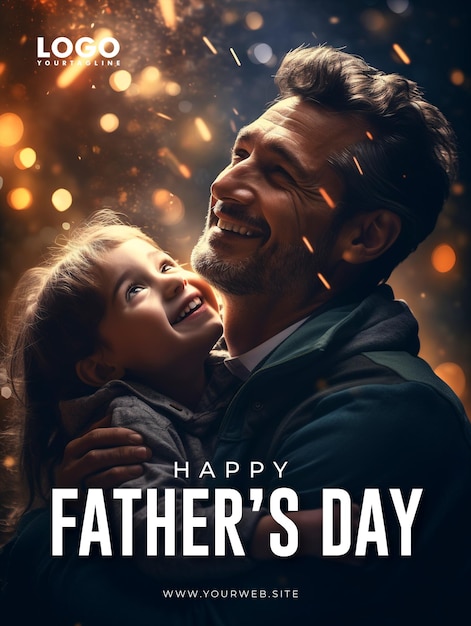 PSD happy father's day sociale media post posterontwerp met vader en zoon achtergrond