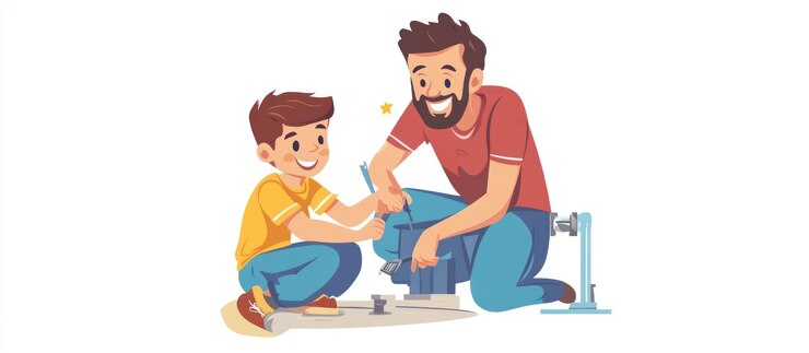 PSD happy father and son fixing a toy together