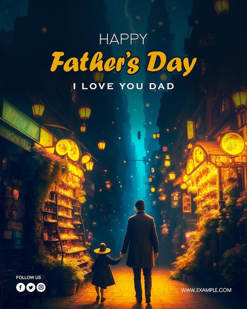 Happy Father039s day poster met een achtergrond van vader en dochter