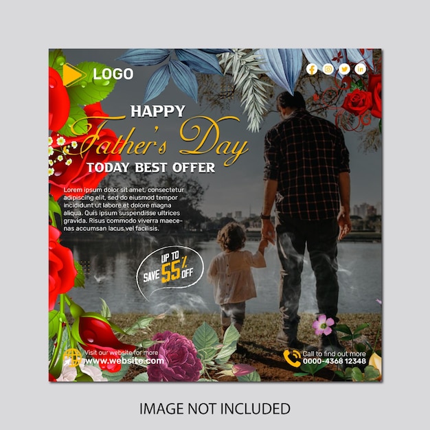 Happy fathers day card design with instagram banner poster design template