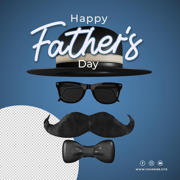 PSD cartolina d'auguri happy fathers day con testo modificabile e immagine di rendering di alta qualità