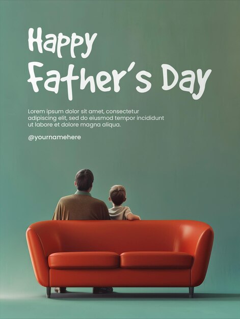 Modello di poster di happy fathers day con uno sfondo di momenti condivisi tra padre e figlio