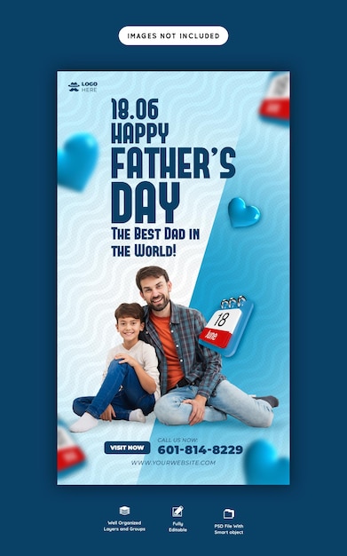 PSD happy fathers day social media facebook story and instagram story post template