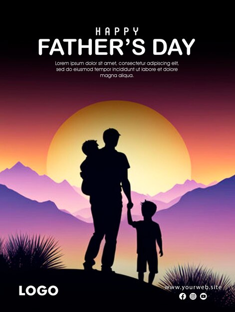 PSD happy fathers day social media post poster design with father and son background