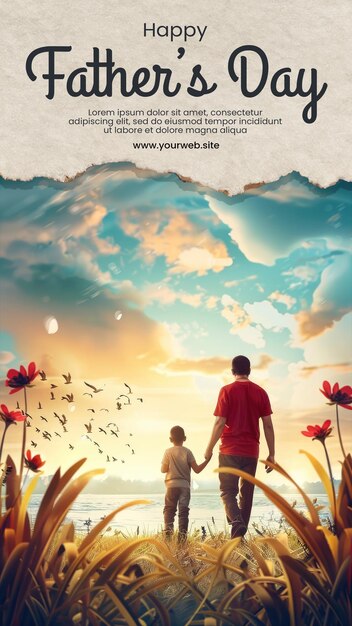 Happy fathers day social media post template with father illustration background