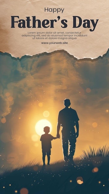 PSD happy fathers day social media post template with father illustration background