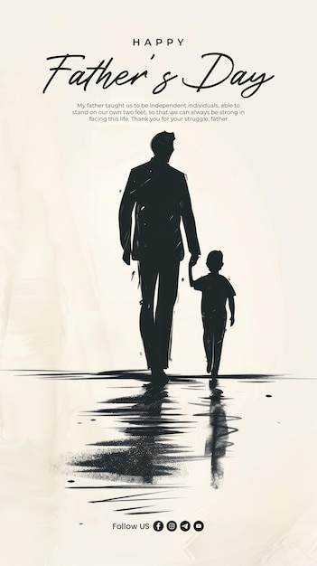 PSD happy fathers day social media post with father and son silhouette background