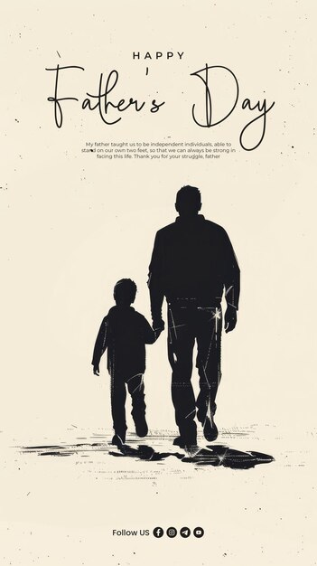 PSD happy fathers day social media post with father and son silhouette background