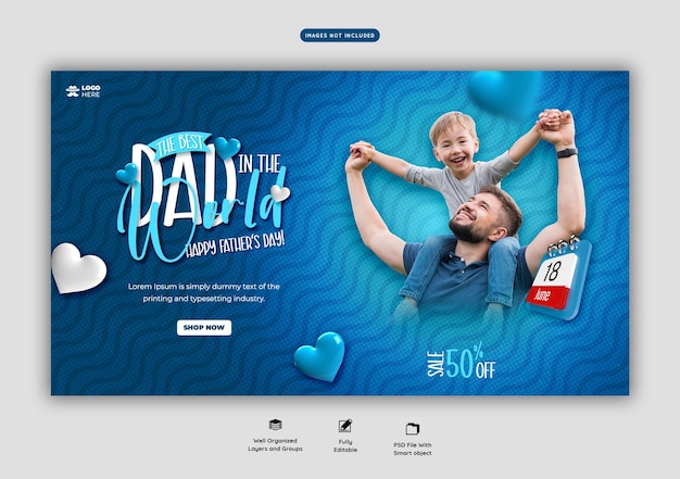 Modello di banner web per la festa del papà felice