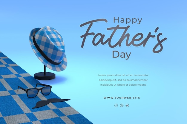 Happy fathers day-wenskaart met bewerkbare tekst en hoogwaardige renderafbeelding