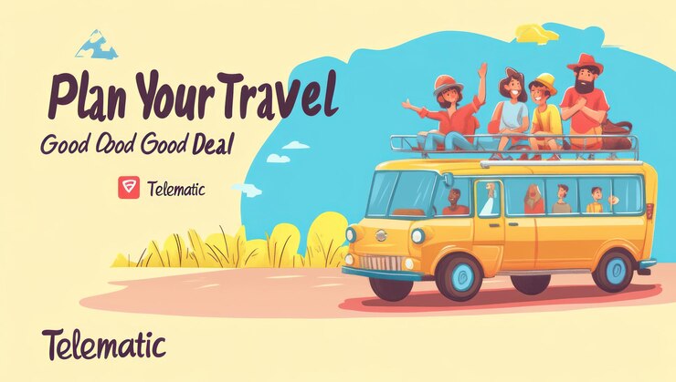 PSD happy friends on a road trip in a vintage van