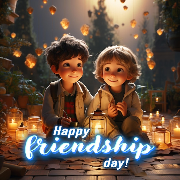 Happy friendship day greeting card with two people best friends